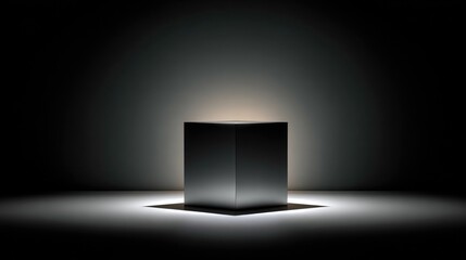 Massive Hovering Cube in Empty Void with Soft Reflections and Dramatic Minimalist Lighting
