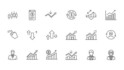 Fototapeta premium Increase & Decrease Icon Set – Stock Market, Profit & Growth Vector Illustration