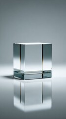 Photorealistic Clear Cube Suspended in Stark Void Emphasizing Purity, Fragility, and Silence
