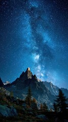 Serene Mountain Silhouettes Beneath a Star-Studded Sky with the Milky Way Arcing Overhead

