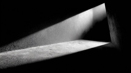 Single Brilliant White Light Beam Cutting Through Dark Chamber with Shimmering Dust
