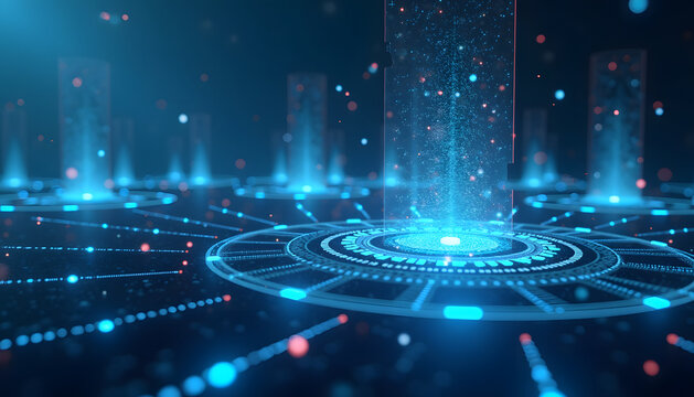 Abstract futuristic digital data processing and network connection