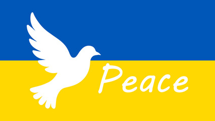 White Dove of Peace Flying on Ukrainian Flag Background. This image symbolizes hope, freedom, and the call to stop the war in Ukraine.