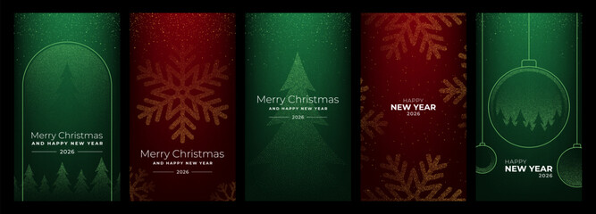 Collection of vertical christmas vector designs for greeting card. Happy New Year and Merry Christmas celebration. Festive holiday invitation.