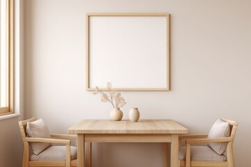 Obraz premium Wooden frame poster mockup in modern kitchen. Minimal and stylish display for kitchen wall art and interior decor concepts.