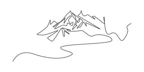 One continuous line drawing of mountain range landscape template,  Rural landscape continuous one line vector drawing
rural house vector
