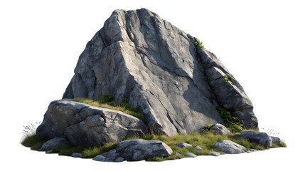 Stunning rock formation with lush green grass, perfect for nature scenes and outdoor adventures artwork