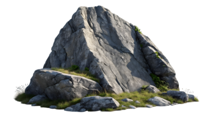 Stunning rock formation with lush green grass, perfect for nature scenes and outdoor adventures artwork