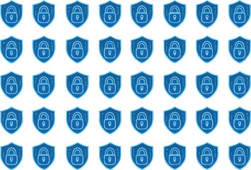 Cybersecurity lock icon with holographic shield and circuit details