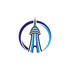 Fototapeta premium Circular emblem of modern tower architecture reflecting progress and advancement aspiration