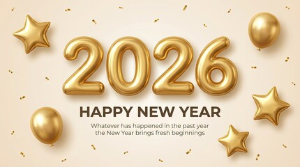 Shiny 2026 New Year Greeting with Golden Elements and Party Confetti