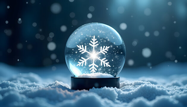 Snow globe with a snowflake inside, winter holiday season concept