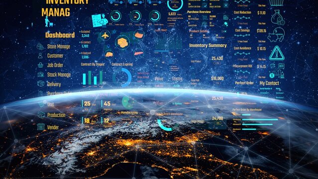 Inventory management dashboard showing supply chain performance, stock levels, order cycle times, cost reduction, and procurement ROI. Inventory tracking, and streamline warehouse efficiency. Thunk - Powered by Adobe