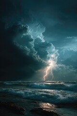 Thunderous Ocean Tempest with Towering Waves and Fierce Winds
