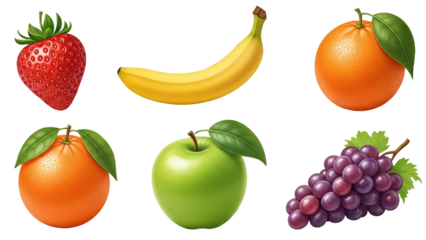 Vibrant Assortment of Fresh Fruits Strawberry, Banana, Orange, Apple, and Grapes