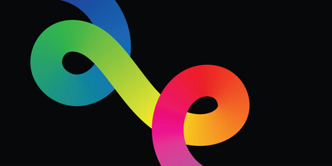 Vibrant Gradient Ribbon Loop. Abstract Multicolor Wave on Black