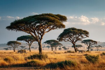 Bright Expansive Grasslands Alive with Wildlife and Iconic African Scenery

