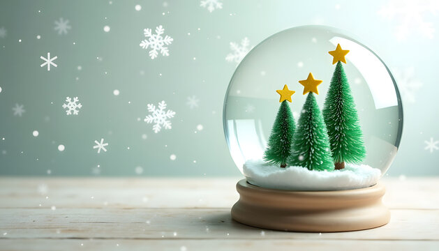 Christmas snow globe with miniature trees and falling snowflakes - Powered by Adobe
