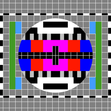 Television test card with rainbow multicolor stripes in case of no signal.