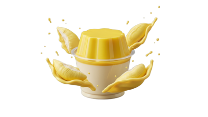 Delicious Durian Pudding with Fresh Fruit Segments and Splashing Cream