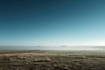 Misty Endless Steppe Stretching into a Quiet and Boundless Horizon
