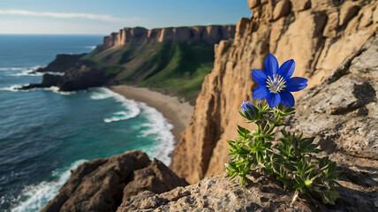 Blue Flower on Cliffside.