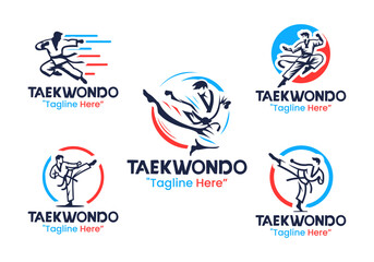 5 Taekwondo Logo Set Martial Kick Combat Discipline Collection