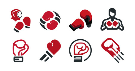 8 Boxing Logo Set Punch Combat Athlete Emblem Collection