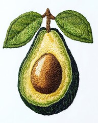 Embroidered avocado showcasing delightful detail.