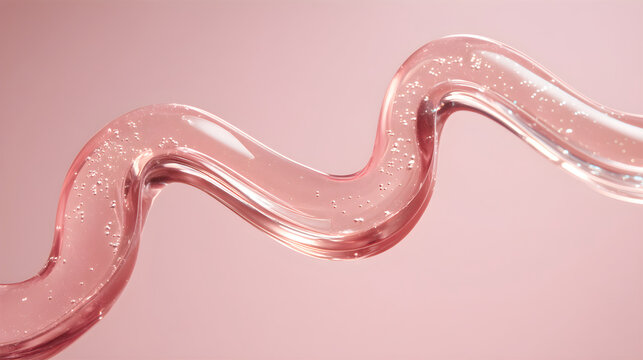Pink cosmetic serum texture with moisturizing bubbles flowing