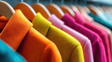 Colorful Display of Tailored Coats Hanging on Wooden Hangers