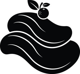 Black silhouette of a cupcake with orange and leaves