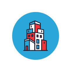 Fototapeta premium Stacked urban structure icon with bold outline and vibrant color palette design