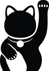 Black silhouette of a Maneki Neko cat with raised paw