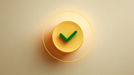 Green Checkmark on Yellow Circular Background for Success Concept