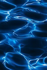 Abstract blue water surface with glowing electric ripples and dark background