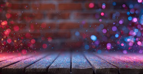 Festive wooden planks with colorful light
