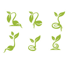 Collection of green sprout icons isolated on, depicting the early stages of plant growth and symbolizing new beginnings and nature