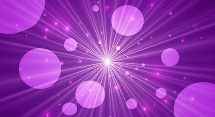 Luminous purple background with radiant beams and floating spheres