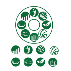 Green circle logo with nature and business icons isolated on modern and ecofriendly design for companies and organizations