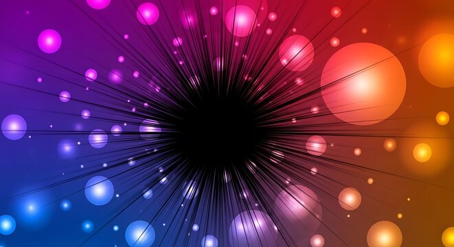 Multicolor radial glow with bokeh effect, festive background display