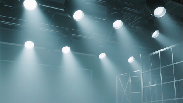 Stage lights illuminate empty venue