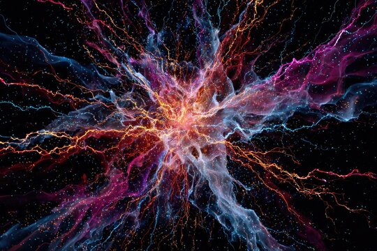 Abstract explosion of vibrant streaks and particles - Powered by Adobe