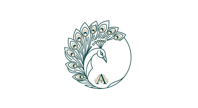 Elegant peacock logo design featuring intricate details and a letter, creating a refined and