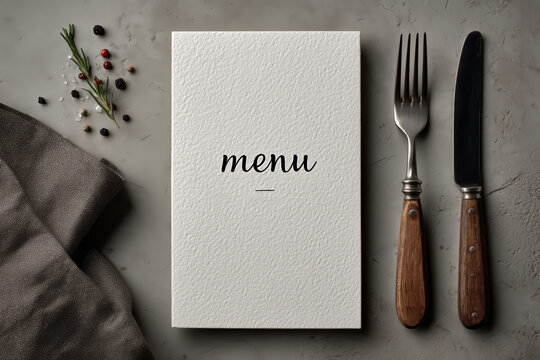 Minimalist restaurant menu set on a natural stone table for fine dining