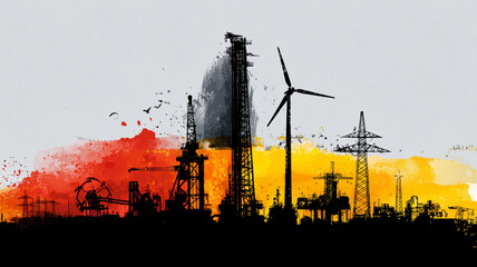 Naklejka premium Energy and power icons blend with vibrant colors and grunge style