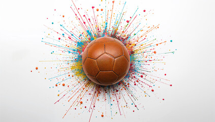 Vintage soccer ball with colorful paint splash