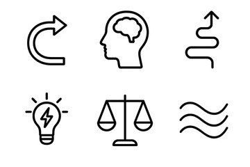 Adaptive Leadership Icons. Adaptive Leadership Mindset Set linear icon set: flexible arrow, open mind icon, shifting path, insight spark, balance scale, adaptive wave