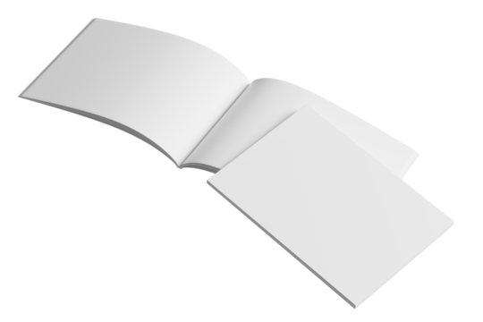 A5 / A4 Landscape Magazine White Blank 3D Rendering Transparent Background Mockup PNG