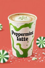 Seasonal Peppermint Coffee Latte in To-Go Cup for Promo Layouts